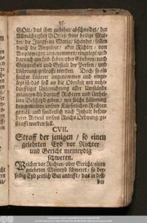 CVII. Straff der jenigen/ so einen gelehrten Eyd vor Richter und Gericht meineydig schweren.