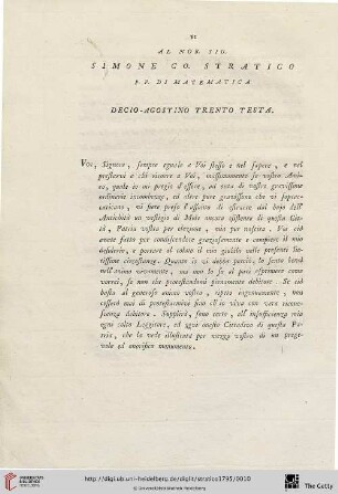 Al nob. sig. Simone co. Stratico P.P. di matematica