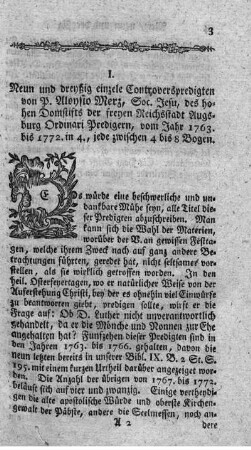 Neun und dreyßig einzelne Controverspredigten von P. Aloysio Merz (...) vom Jahr 1763. bis 1772.