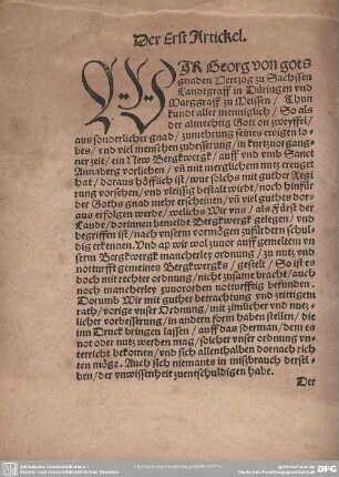 Der Erst Artickel. Wir Georg von gots gnaden Hertzog zu Sachssen...