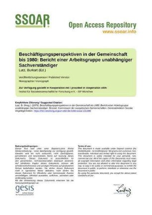 Beschäftigungsperspektiven in der Gemeinschaft bis 1980: Bericht einer Arbeitsgruppe unabhängiger Sachverständiger