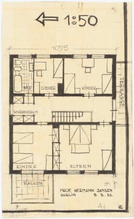 Gesamtbebauungsplan Ankara Ankara Kooperatifi. Haustypen: Typ A1, ANTEP, Einzelhaus 6 Zimmer, Grundriss Obergeschoss 1:50