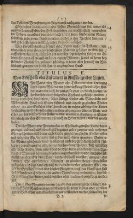 Titulus II. Von Erbschafft ohn Testament in Auffsteigender Linien.