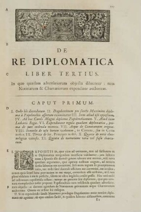 Liber Tertius. In quo quaedam adversariorum objecta diluuntur: tum Notitiarum & Chartariorum expenditur auctoritas.
