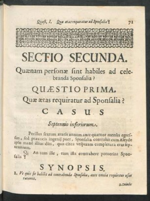 Sectio Secunda. Quaenam personae sint habiles ad celebranda Sponsalia?