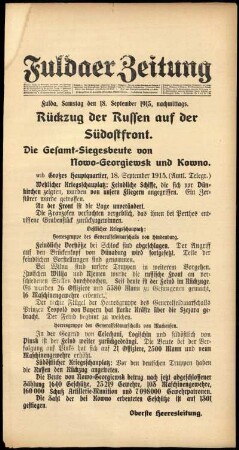 Ausgabe vom Samstag, den 18. September 1915.