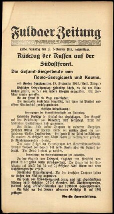 Ausgabe vom Samstag, den 18. September 1915.