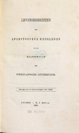 Levensberichten der afgestorven medeleden van de Maatschappij der Nederlandsche Letterkunde te Leiden, 1889