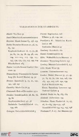 Verzeichnis der Standorte