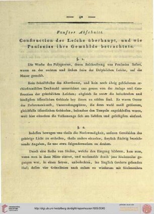 Fünfter Abschnitt: Construction der Lesche [...]
