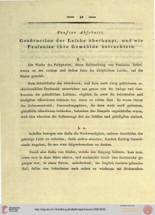 Fünfter Abschnitt: Construction der Lesche [...]