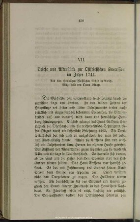 VII. Briefe und Aktenstücke zur Ostfriesischen Succession im Jahre 1744