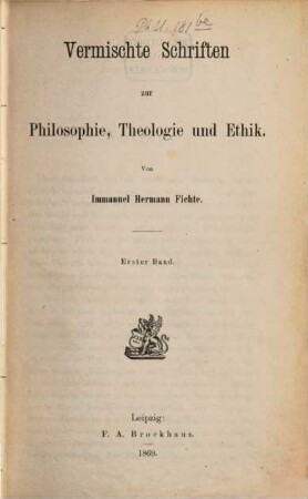 Vermischte Schriften zur Philosophie, Theologie und Ethik, 1