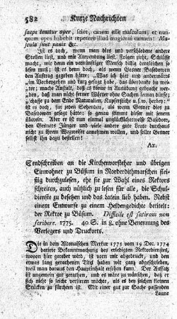 Sendschreiben an die Kirchenvorsteher und übrigen Einwohner zu Büsum in Norderdithmarschen fleißig durchzulesen, ehe sie zur Wahl eines Rektors schreiten.