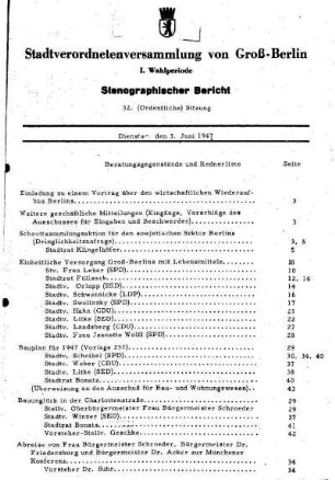 Nr. 32, 3. Juni 1947, Ordentliche Sitzung