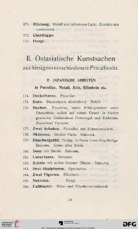 II. Ostasiatische Kunstsachen aus hiesigem verschiedenem Privatbesitz (Nr. 174-491)