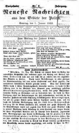Neueste Nachrichten aus dem Gebiete der Politik. 1860,1/3 = Jg. 13