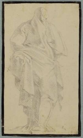 Figurenstudie, in einen Mantel gehüllt
