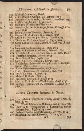Historiae Litterariae Scriptores in Quarto.