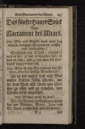 Das fünfte HauptStück Vom Sacrament des Altars.