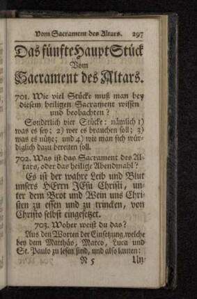 Das fünfte HauptStück Vom Sacrament des Altars.