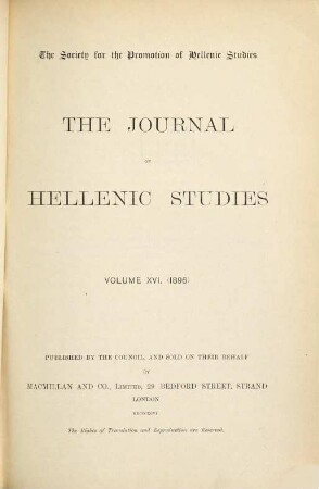 The journal of Hellenic studies. 16. 1896