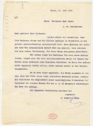 Brief an Emil von Sauer : 11.07.1914
