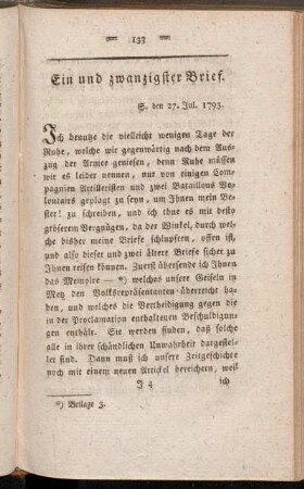 Ein und zwanzigster Brief. [-] Fünfundzwanzigster Brief.