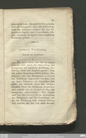 Sechste Vorlesung. (Analytik der Grundsätze.)