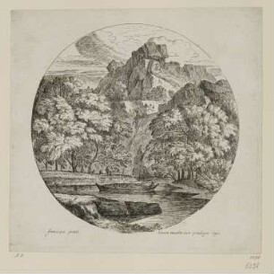 Kleines Boot auf dem Fluss, Blatt 5 der Folge "Sechs Landschaften mit rundem Motiv"