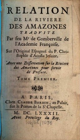 Relation de la rivière des Amazones, 1