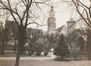 Kamenz : Stadtkirche St. Marien und Roter Turm von der westlichen Promenade