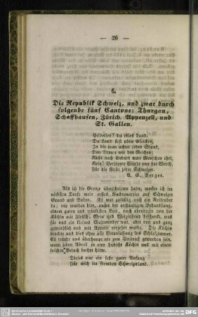 6. Die Republik Schweiz, und zwar durch folgende fünf Cantone: Thurgau, Schaffhausen, Zürich, Appenzell, und St. Gallen