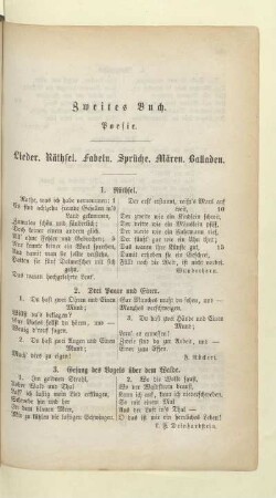 Lieder. Räthsel. Fabeln. Sprüche. Mären. Romanzen. Balladen