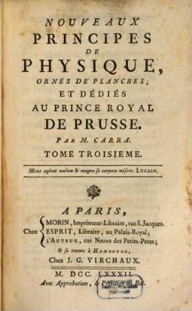 Nouveaux Principes De Physique : ornés de Planches; Dédiés Au Prince Royal De Prusse, 3