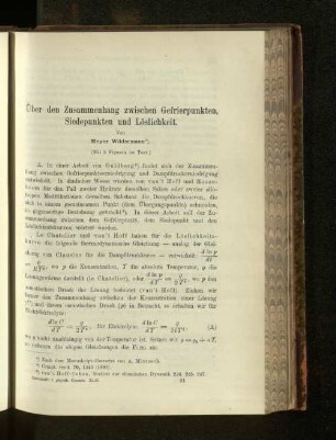 Über den Zusammenhang zwischen Gefrierpunkten, Siedepunkten und Löslichkeit.