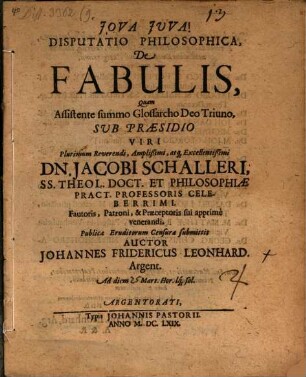 Disputatio Philosophica, De Fabulis
