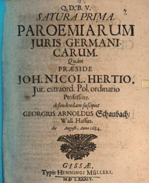 Satura prima paroemiarum juris Germanicarum