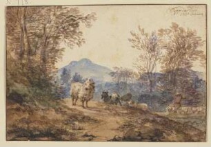 Landschaft mit Schafen und Ziegen
