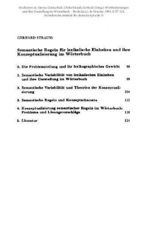 Semantische Regeln für lexikalische Einheiten und ihre Konzeptualisierung im Wörterbuch