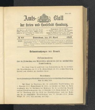 No.89, Sonnabend, den 12. April 1919