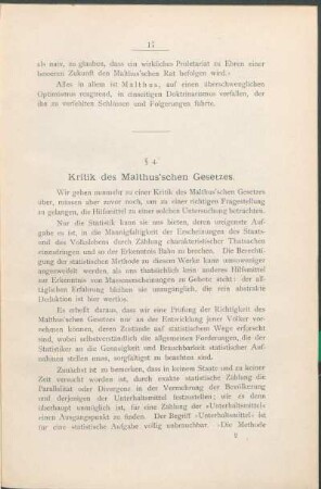 § 4. Kritik des Malthus'schen Gesetzes.