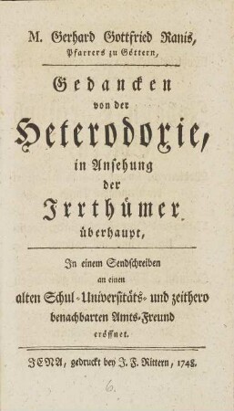 Gedancken von der Heterodoxie, in Ansehung der Irrthümer überhaupt,
