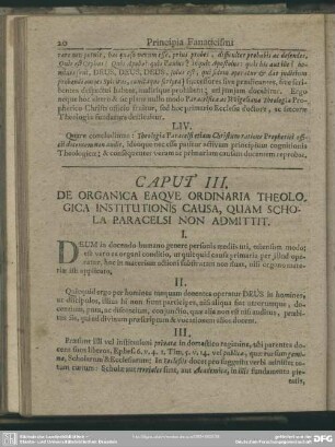 Caput III. De Organica Eaque Ordinaria Theologica Institutionis Causa, Quam Schola Paracelsi Non Admittit