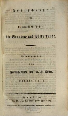Zeitschrift für die neueste Geschichte, die Staaten- und Völkerkunde, 1814, Jan. - Apr.