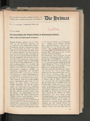 Zur Geschichte der Papiermühlen in Schleswig-Holstein