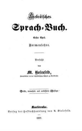 Hebräisches Sprach-Buch / verf. von M. Rosenfeld
