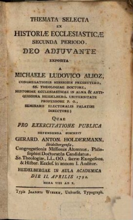 Themata selecta ex historiae ecclesiasticae secunda periodo