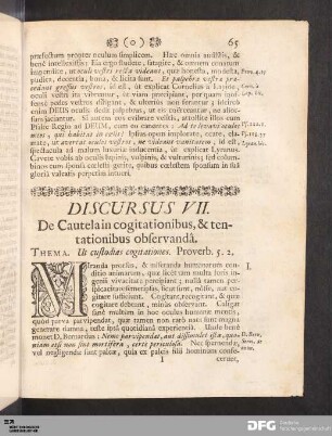 Discursus VII. De Cautela in cogitationibus, & tentationibus observandâ