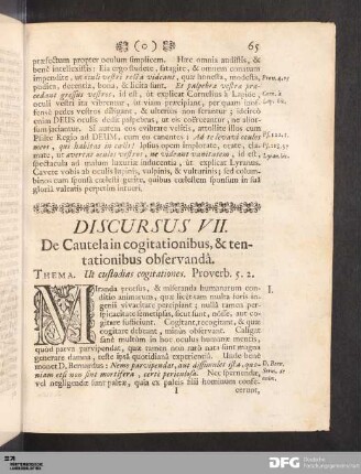 Discursus VII. De Cautela in cogitationibus, & tentationibus observandâ